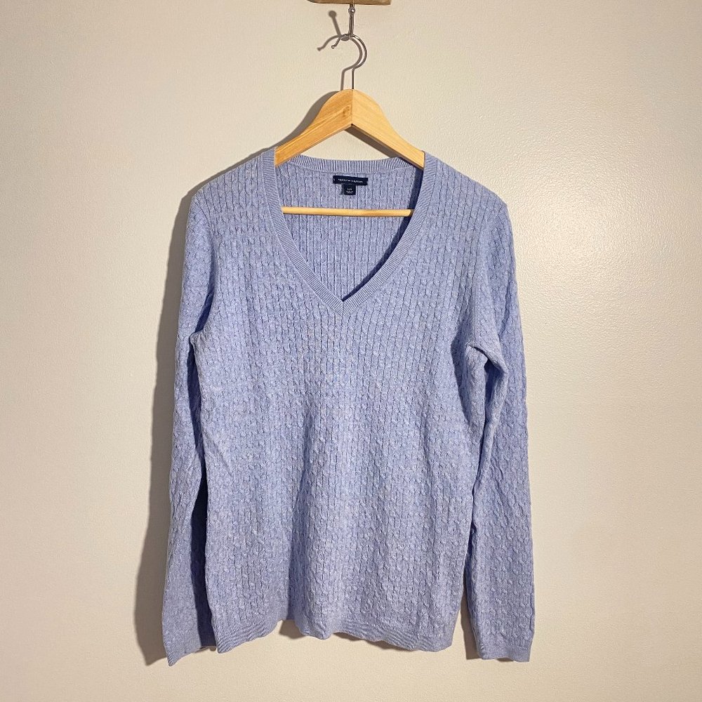 Tommy Hilfiger Women Solid Cableknit Cable Knit Ivy V-Neck Sweater